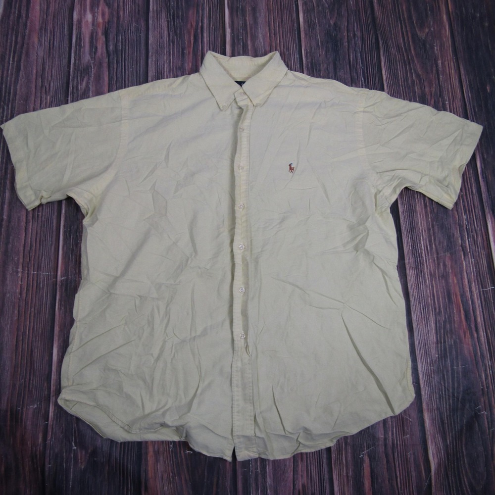 Ralph Lauren Shirt Mens Large Yellow Blake Short Sleeve Button Down Polo Pony